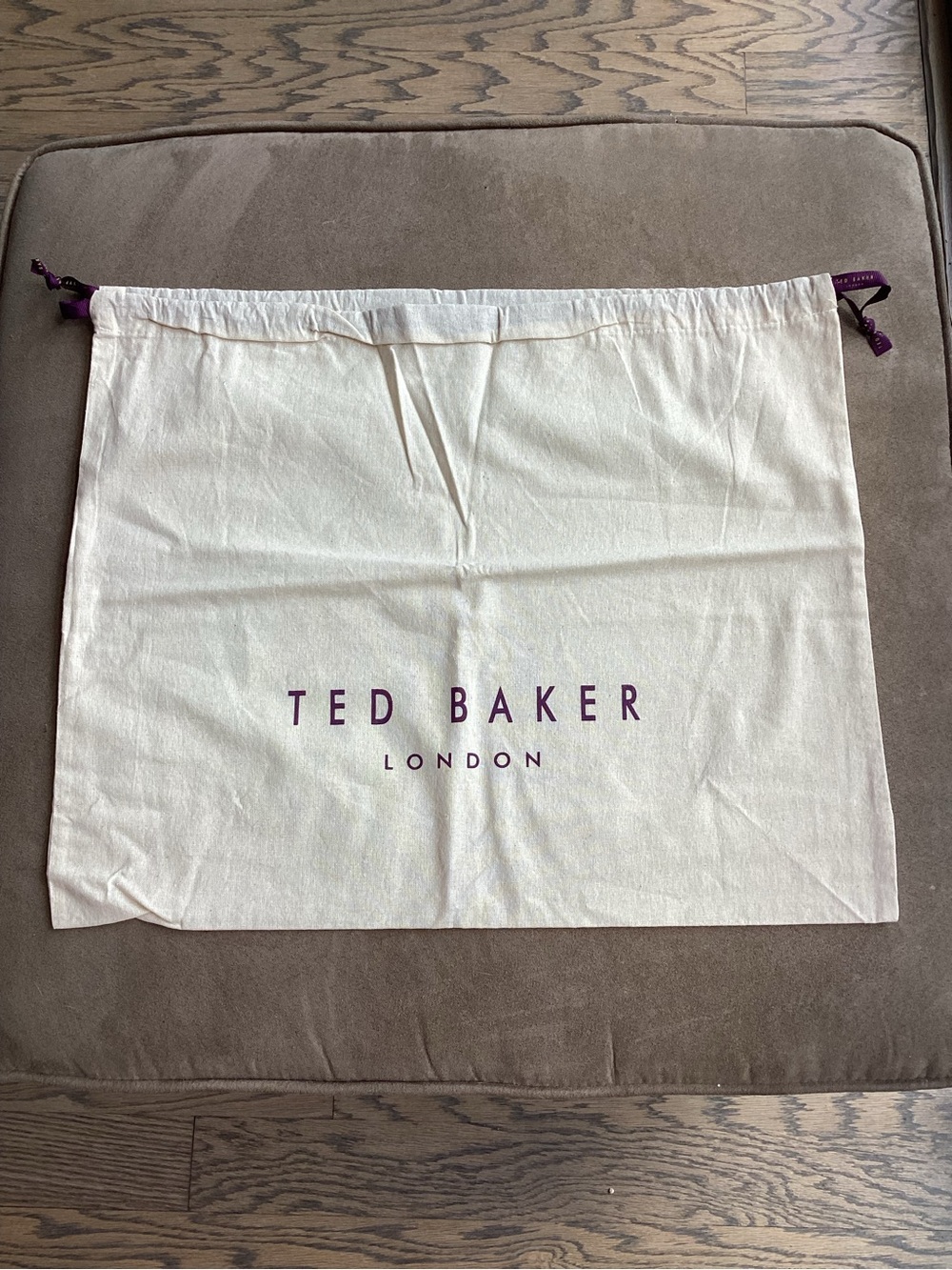 Ted Baker Cream Cotton and Purple Logo Dust Bag with Purple Drawstring